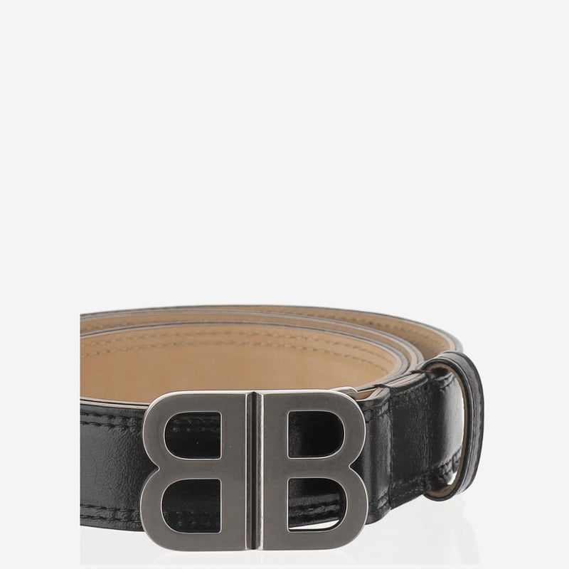 Balenciaga Soft Lambskin Bb Logo Belt — Black