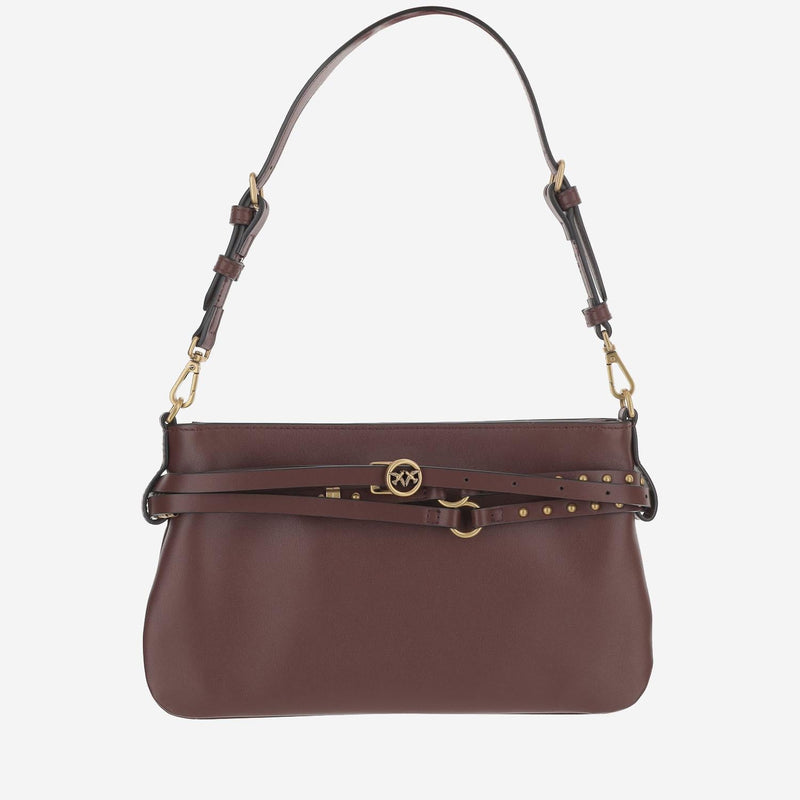 Pinko Leather With Removable Belt Shoulder Bag — Brown