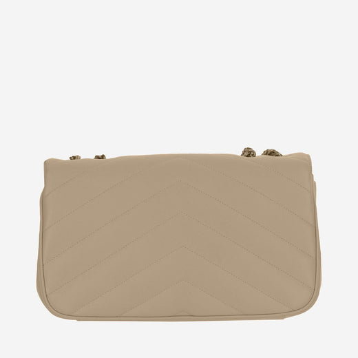 Saint Laurent Quilted Lambskin Shoulder Bag — Beige