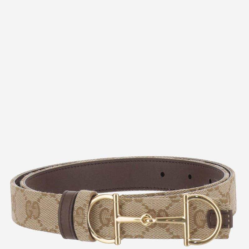 Gucci Reversible Gg Canvas And Leather Belt — Beige Polyester