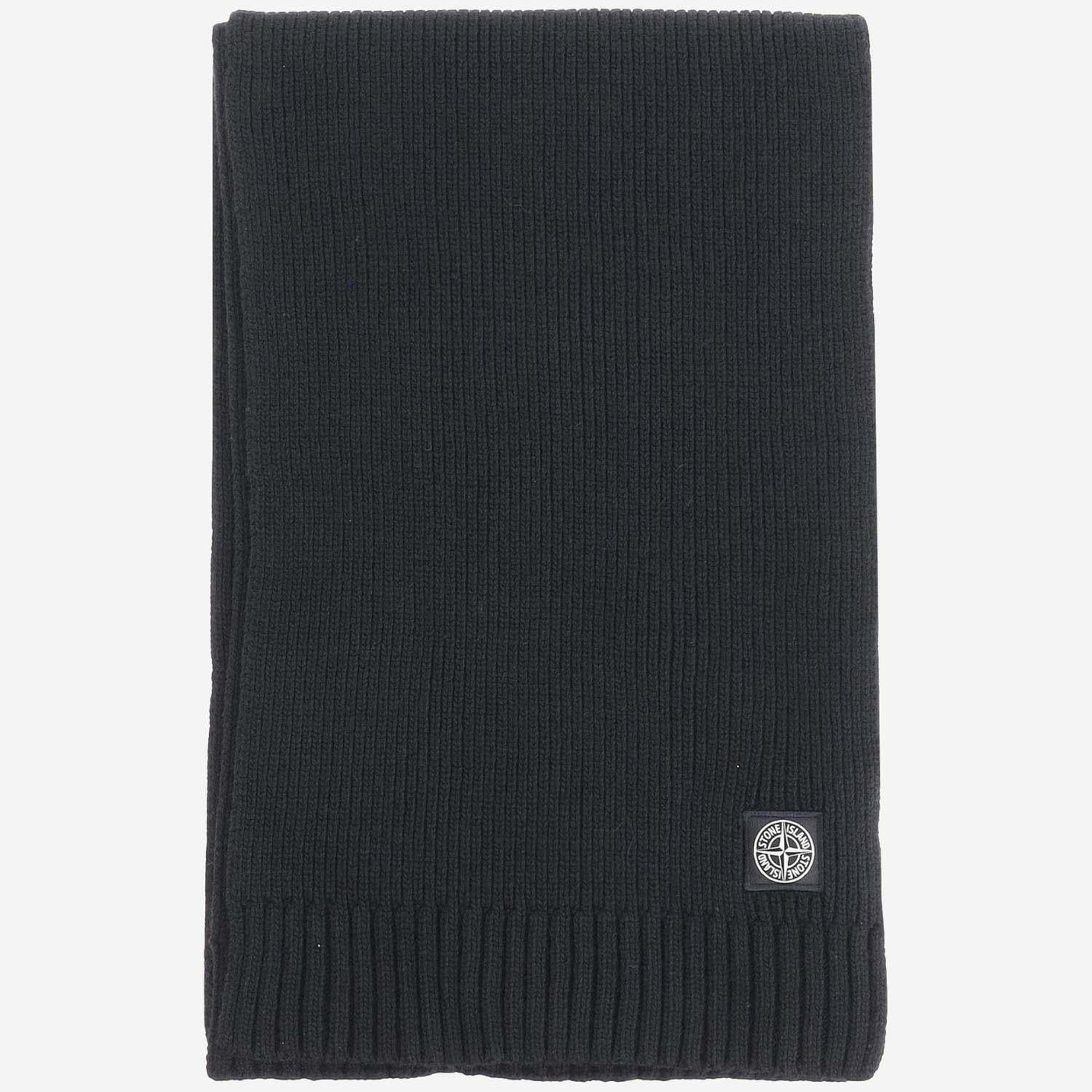 Stone Island Wool Blend Ribbed Scarf — Black Scarfs