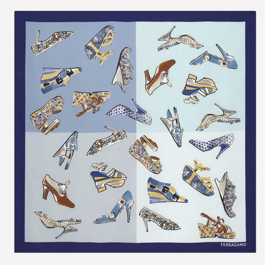 Ferragamo Genio Print Silk Scarf — Blue Scarfs