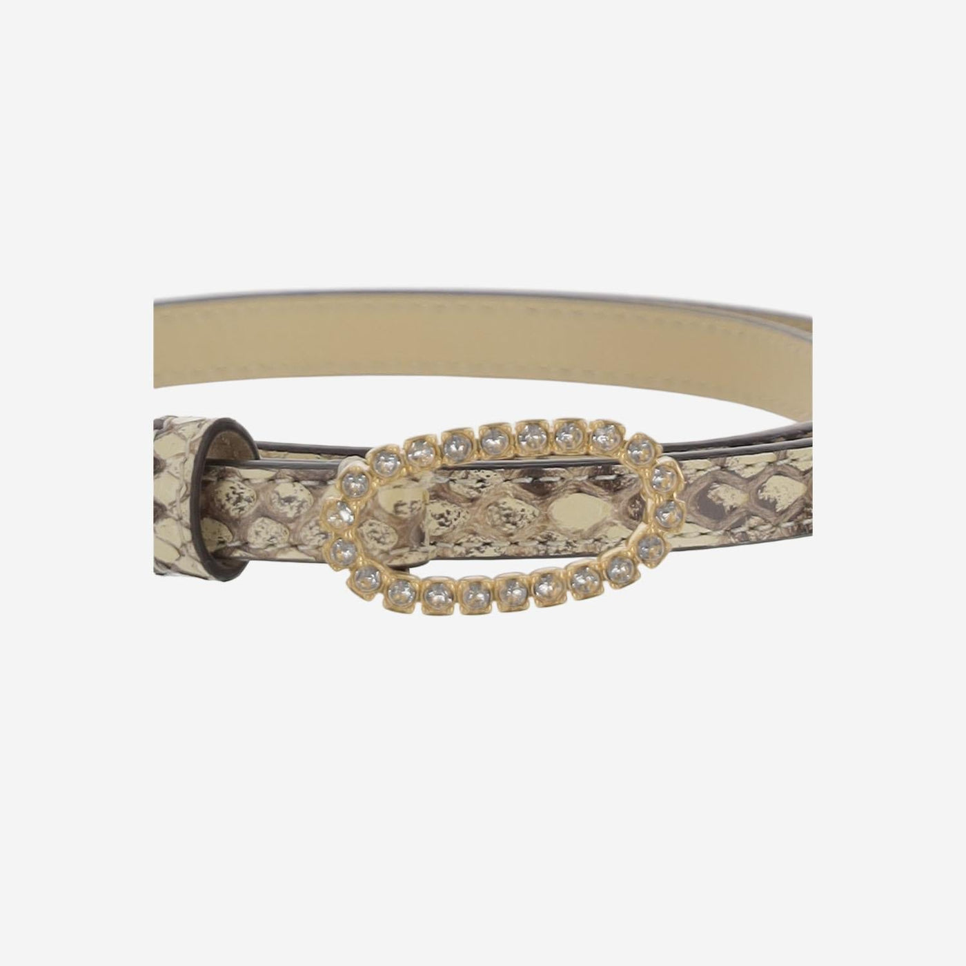 Valentino Garavani Python Leather With Crystal Buckle Belt — Beige
