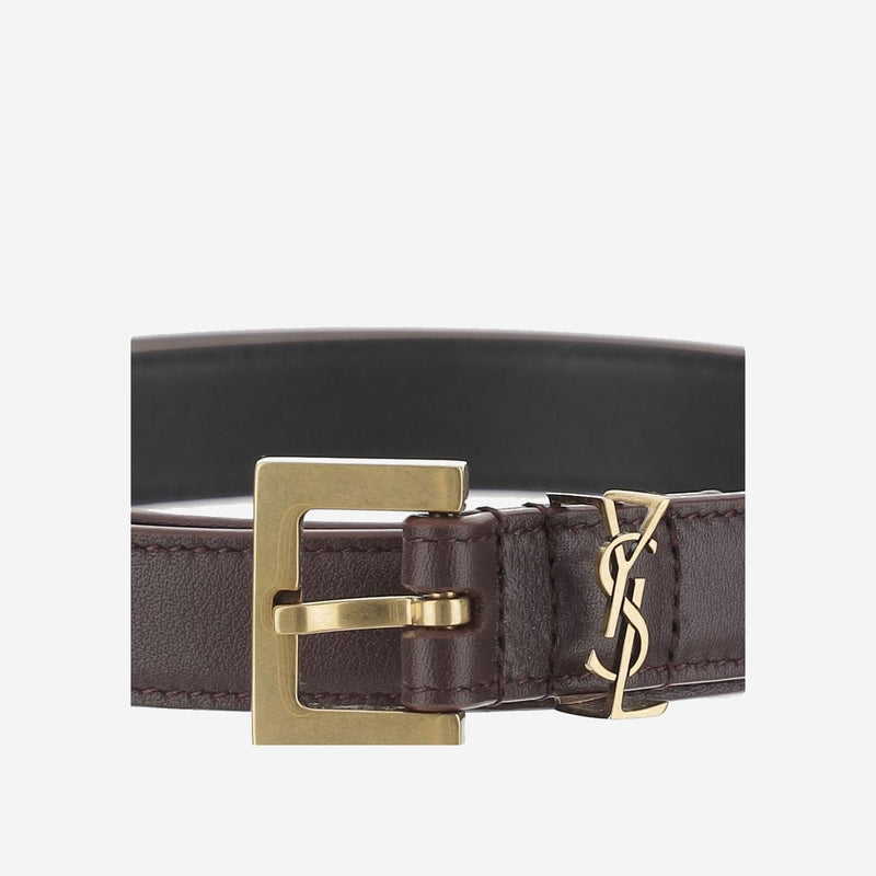 Saint Laurent Cassandre Belt — Brown Calfskin Leather