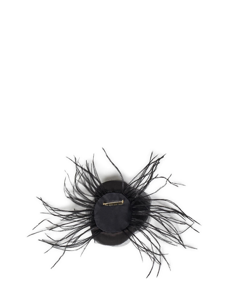Room76 Georgette Rose With Feathers Hair Brooch — Black Fabric Headbands