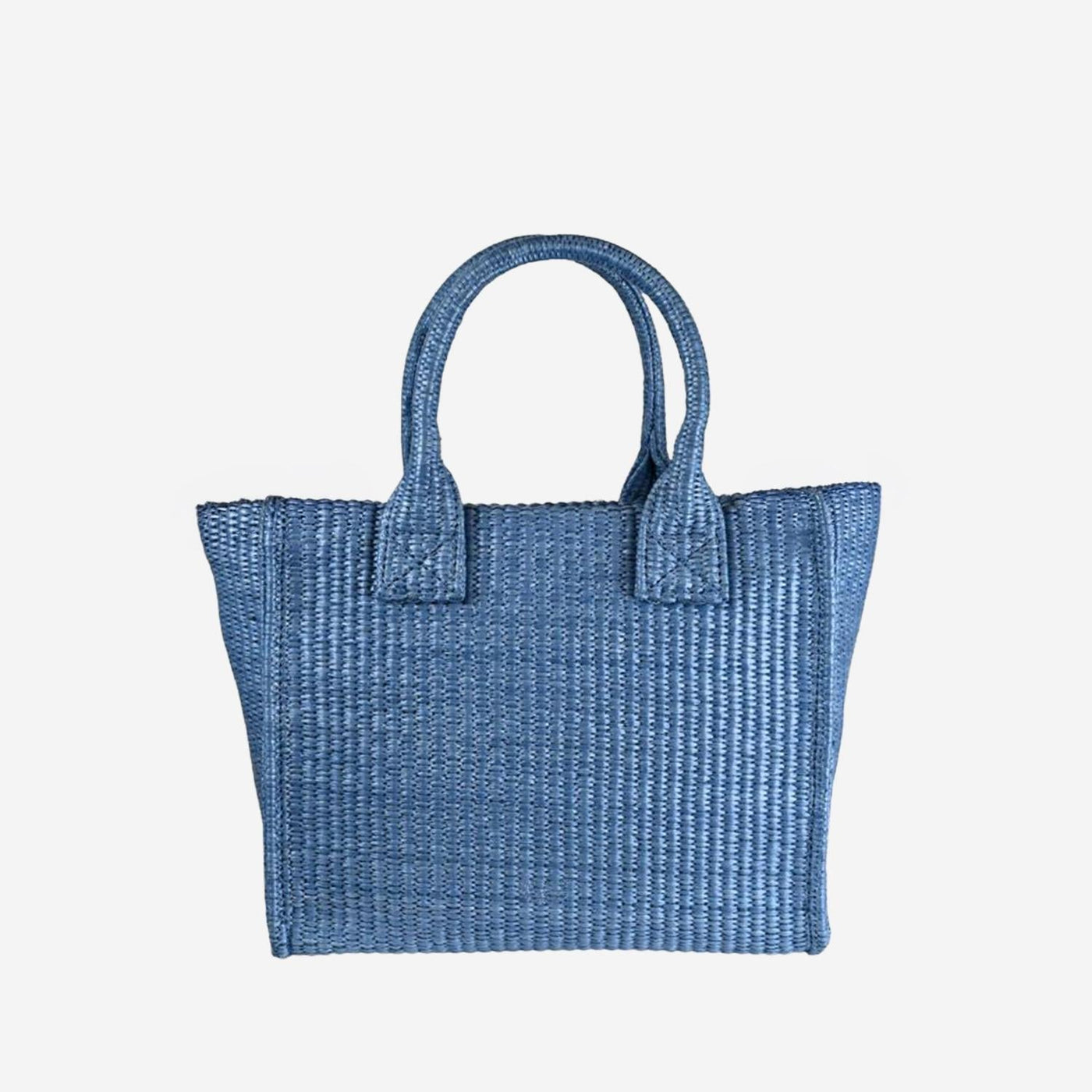Pinko Hand-Woven Raffia Tote Bag — Blue Polypropylene