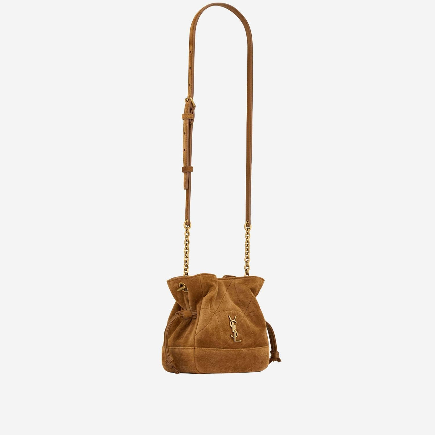 Saint Laurent Suede Drawstring Shoulder Bag — Brown Leather