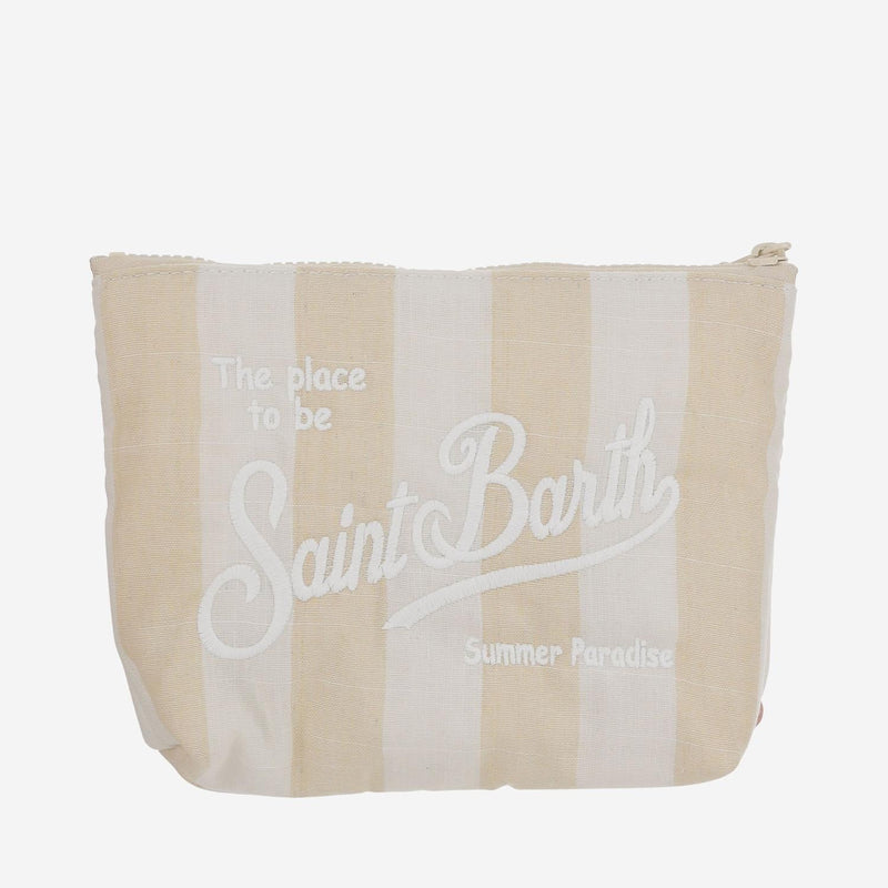 Mc2 Saint Barth Striped Canvas Clutch — Beige Polyester