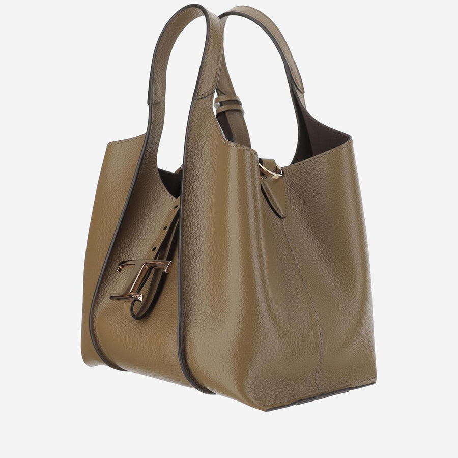 Tods Grained Calfskin Shoulder Bag — Brown