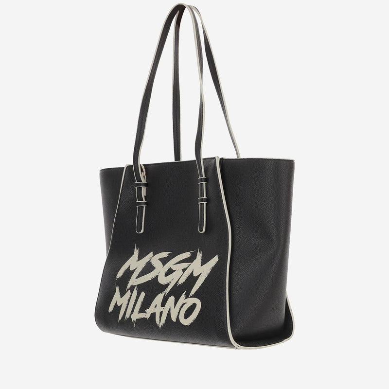 Msgm Logo-Printed Synthetic Leather Shoulder Bag — Black
