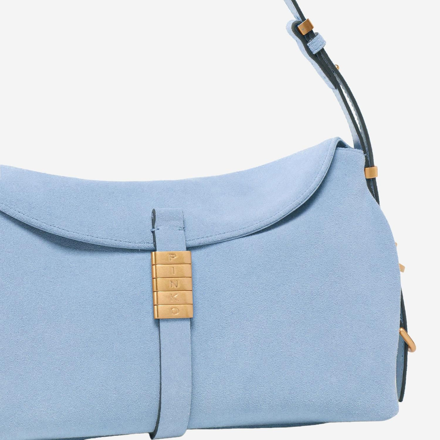 Pinko Suede Saddle Silhouette Shoulder Bag — Blue Leather