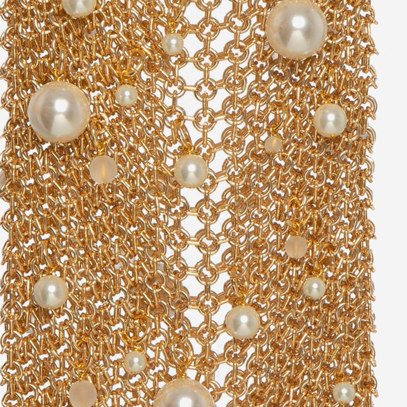 Silvia Gnecchi Pearl-Embellished Mesh Top Handle Bag — Gold Brass