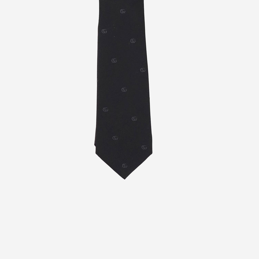 Gucci Silk Jacquard Double Gg Necktie — Black Neckties