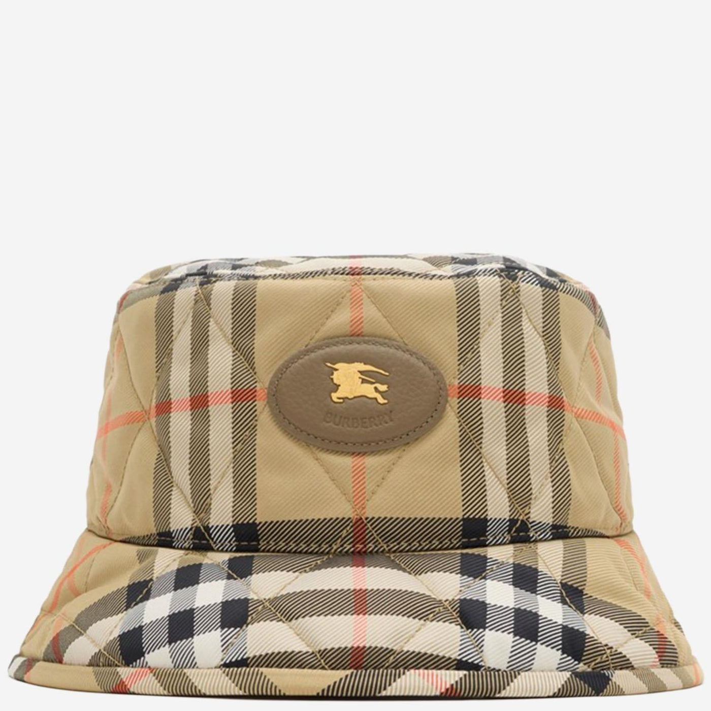 Burberry 8125533 Horseshoe-Quilted Check Bucket Hat — Beige Polyamide