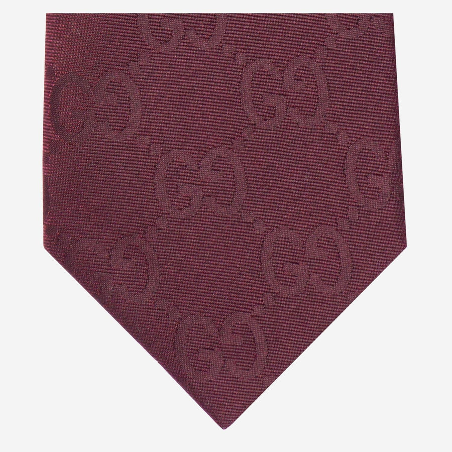 Gucci Gg Jacquard Cotton-Silk Necktie — Burgundy Neckties