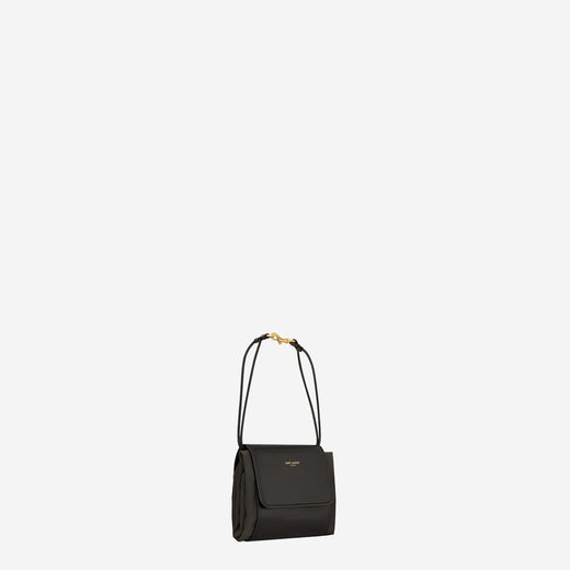 Saint Laurent Foldable Leather And Silk Satin Clutch — Brown