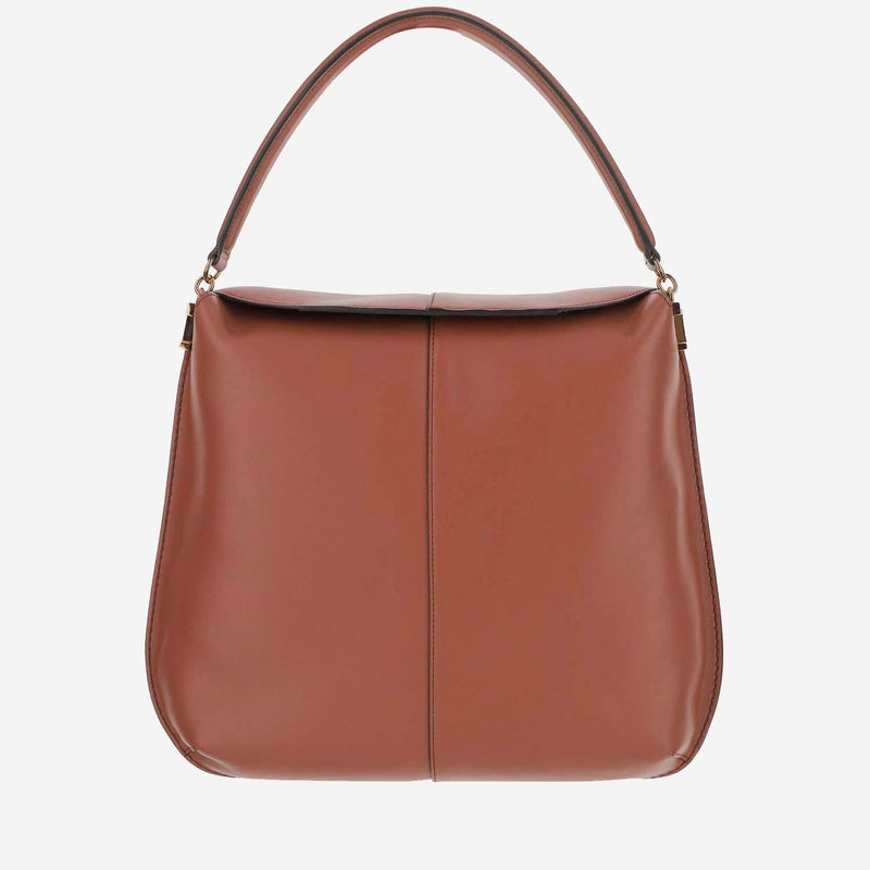 Tods Leather T-Detail Hobo Bag — Brown