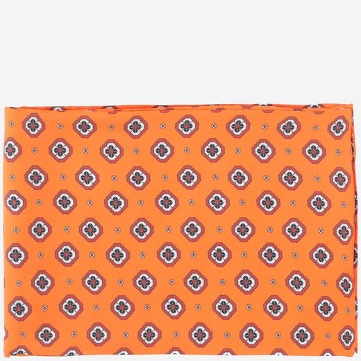 Alberto Biani Floral Pattern Silk Foulard Scarf — Orange Scarfs