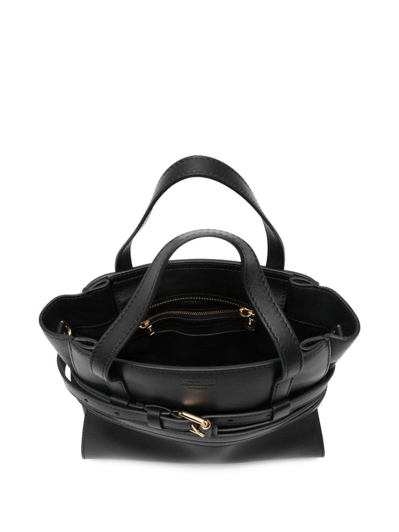 Moschino Calfskin With Knotted Belt Top Handle Bag — Black