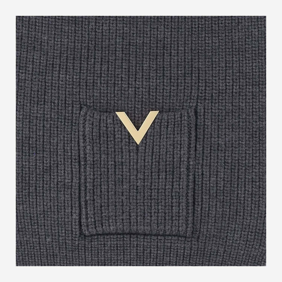 Valentino Garavani Wool Ribbed Scarf — Gray Scarfs