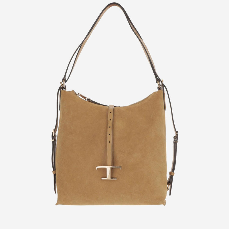 Tods Suede Leather Shoulder Bag — Beige