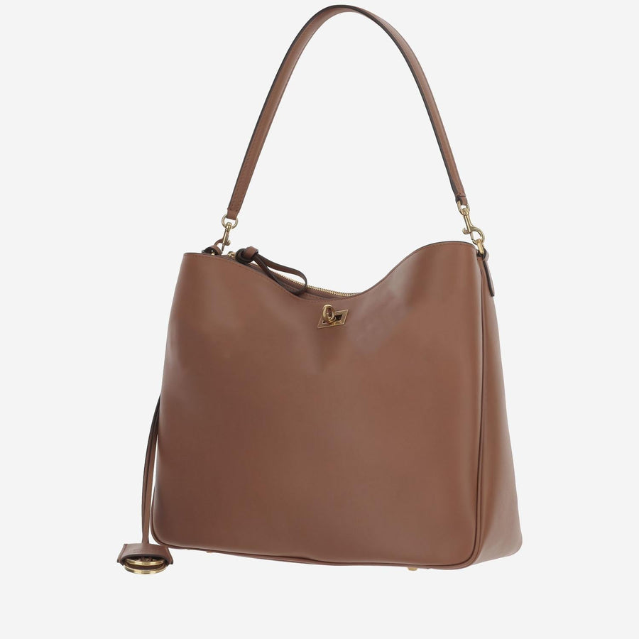 Balenciaga Twist-Lock Leather Shoulder Bag — Brown