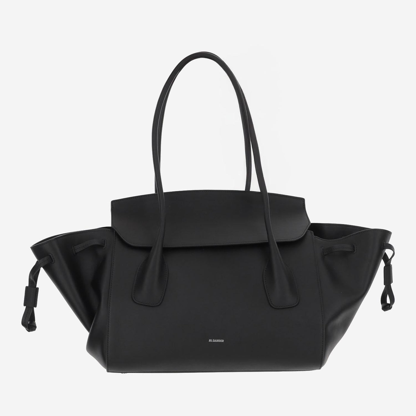 Jil Sander Leather With Drawstring Side Inserts Shoulder Bag — Black
