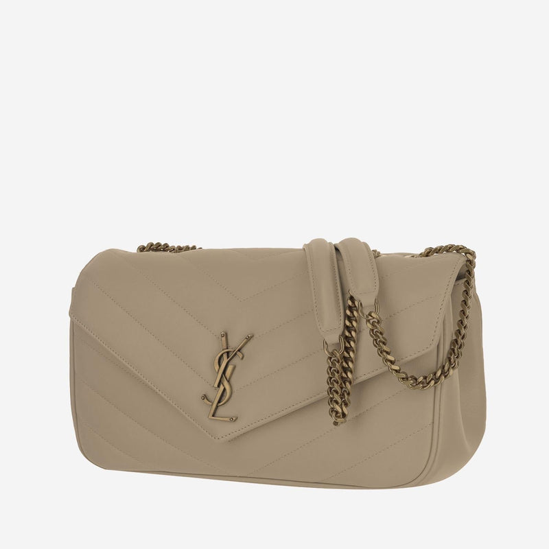 Saint Laurent Quilted Lambskin Shoulder Bag — Beige