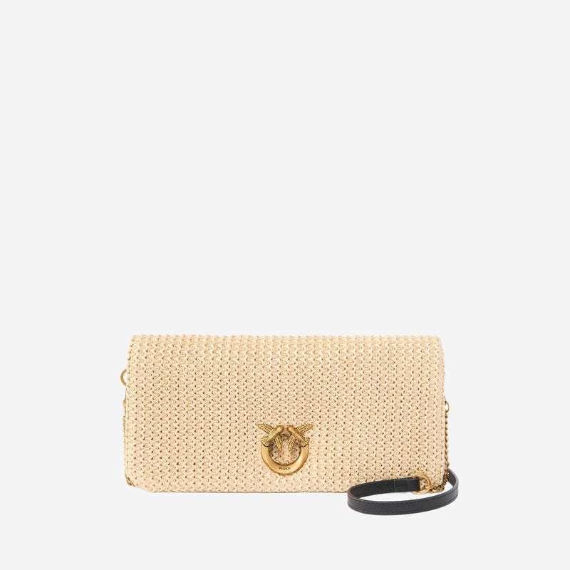 Pinko Raffia And Leather Shoulder Bag — Beige
