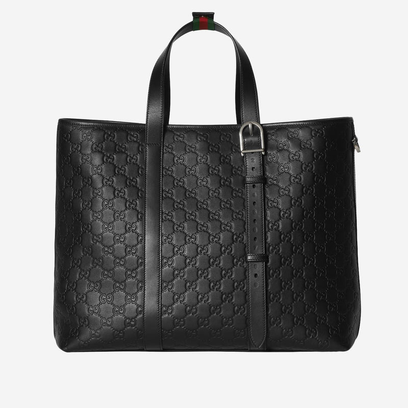 Gucci Gg Embossed Leather Tote Bag — Black