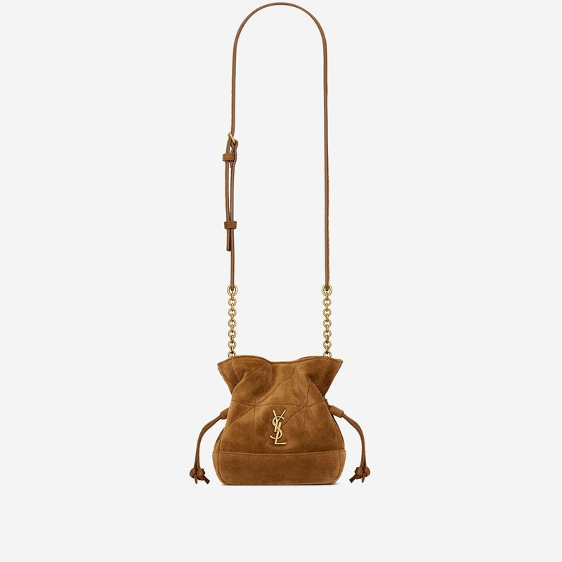 Saint Laurent Suede Drawstring Shoulder Bag — Brown Leather