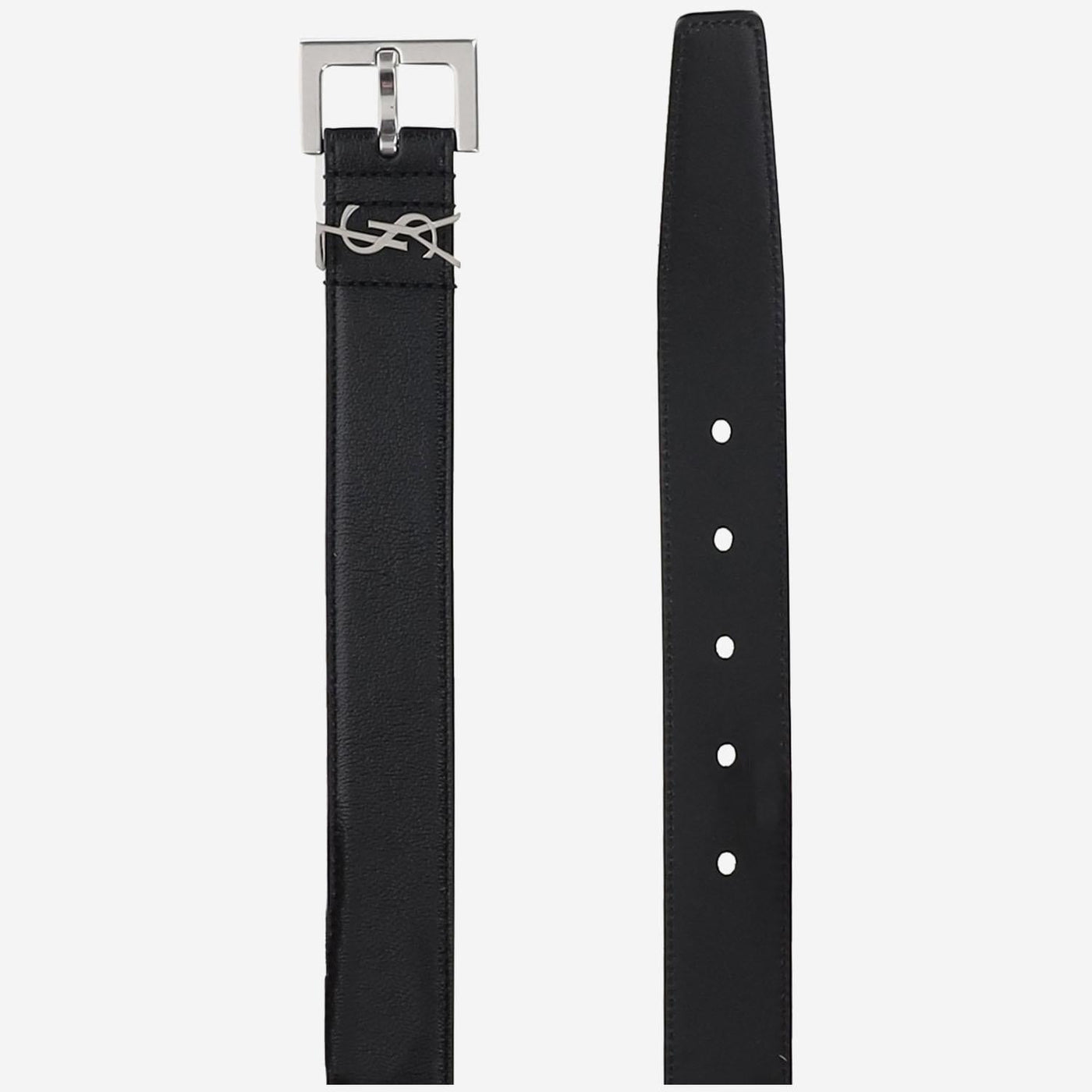 Saint Laurent Cassandre Logo Plaque Belt — Black Calfskin
