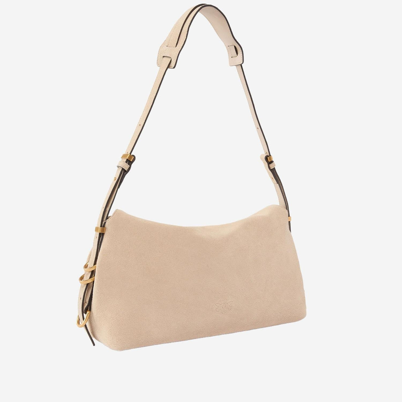 Pinko Suede Baguette Shoulder Bag — Beige Leather