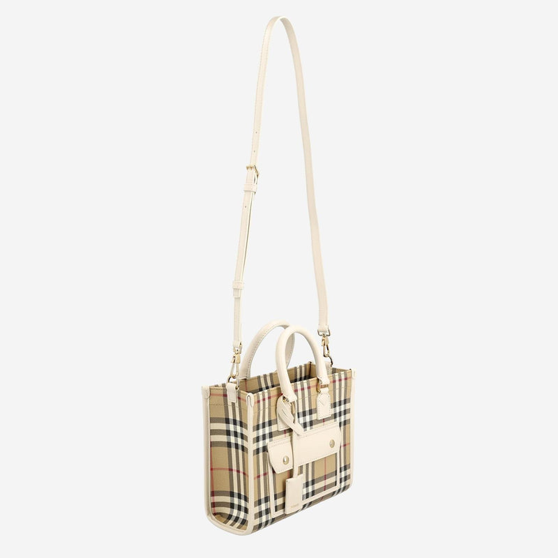 Burberry Plaid Check Canvas Tote Bag — Beige Polyurethane