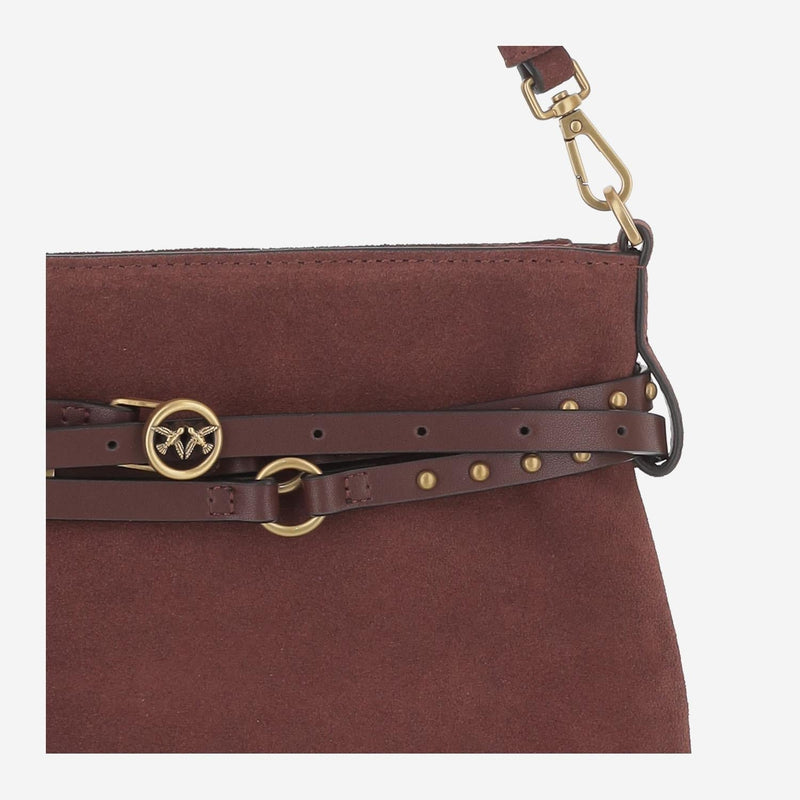 Pinko Belted Suede Shoulder Bag — Brown