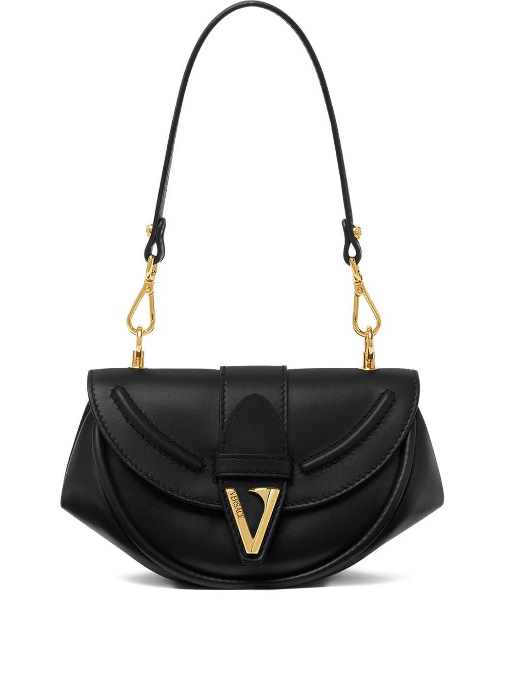 Versace Virtus Shoulder Bag — Black Calf Leather