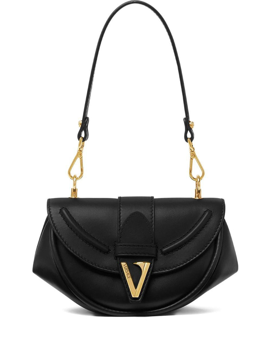 Versace Virtus Shoulder Bag — Black Calf Leather