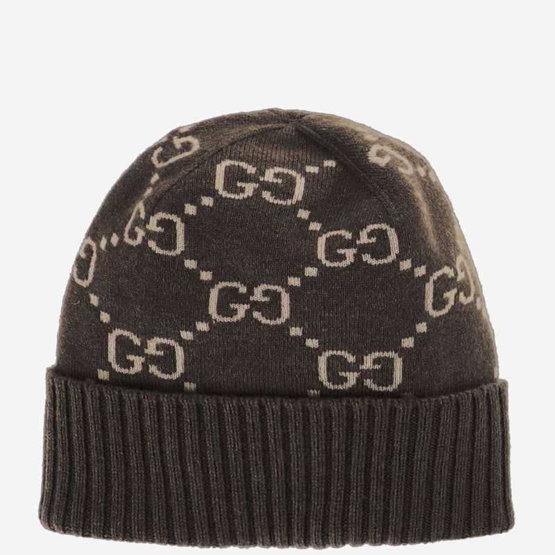 Gucci 811392 Gg Cashmere Beanie — Brown Beanies