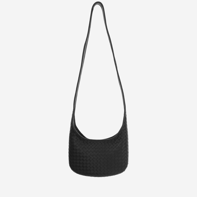 Bottega Veneta Woven Lambskin Shoulder Bag — Black