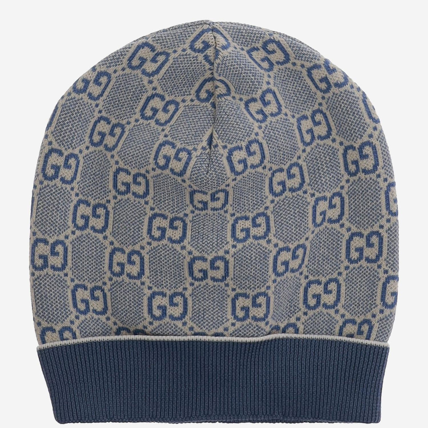 Gucci 805840 Gg Jacquard Cotton Beanie — Navy Beanies
