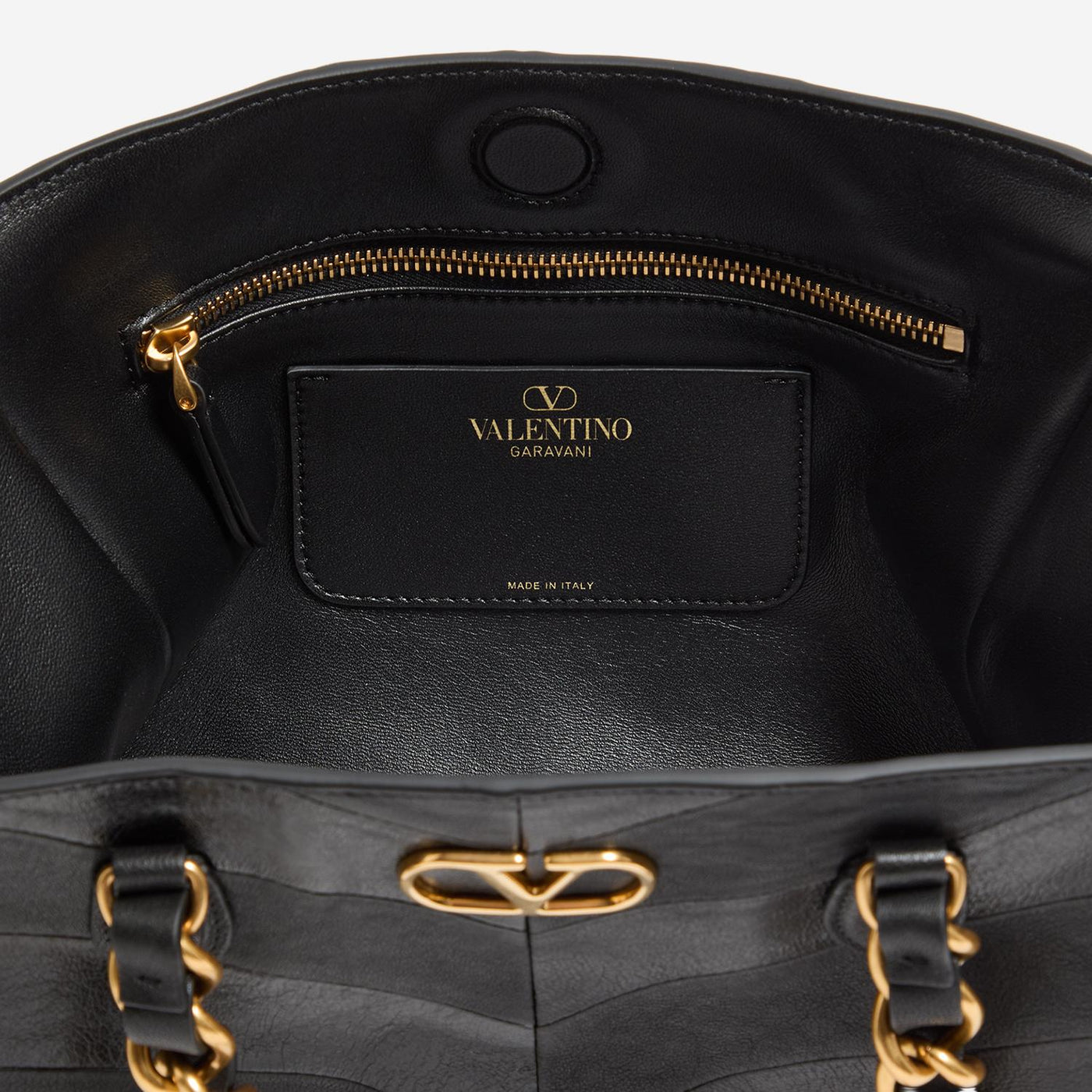 Valentino Garavani Chevron Patchwork Leather Shoulder Bag — Black