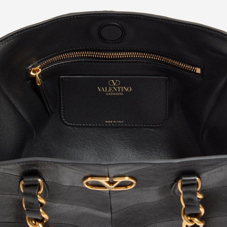 Valentino Garavani Chevron Patchwork Leather Shoulder Bag — Black