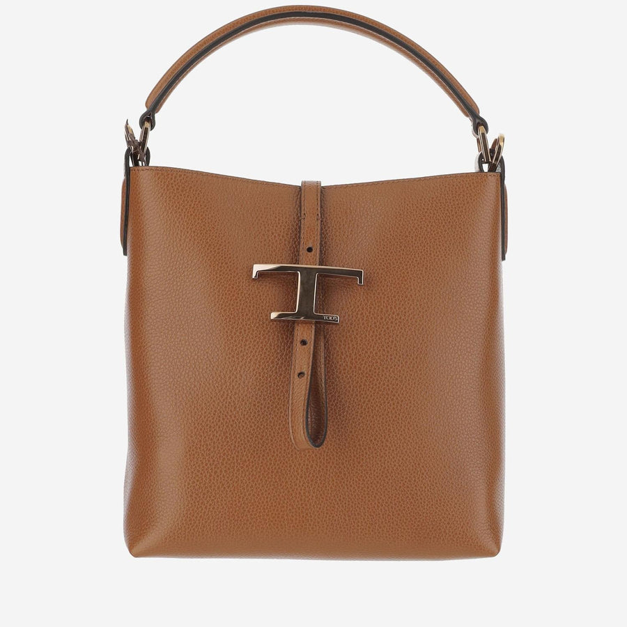 Tods T-Flap Leather Shoulder Bag — Brown Calf
