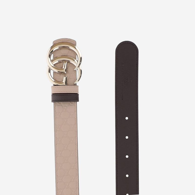 Gucci Reversible Leather With Gg Motif Belt — Beige