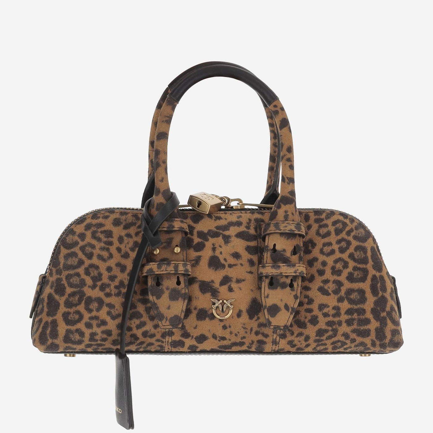 Pinko Leopard Print Leather Shoulder Bag — Brown