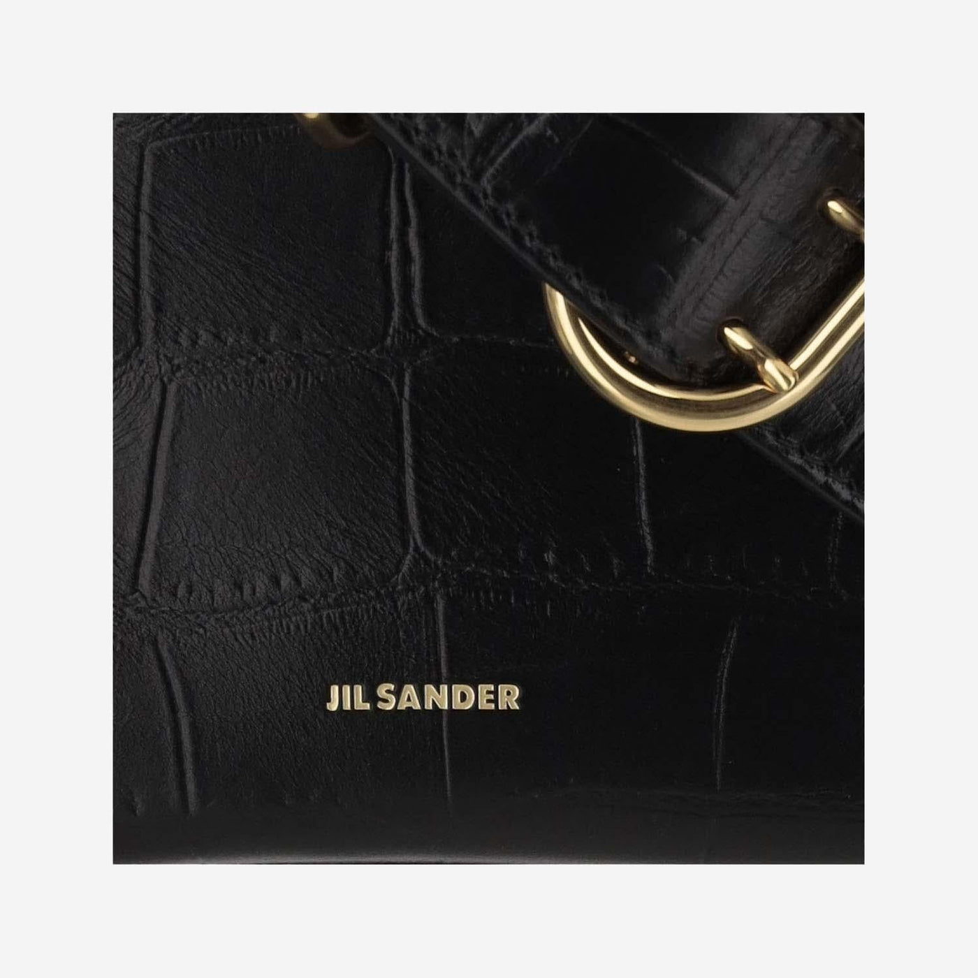 Jil Sander Embossed Calfskin Flap Shoulder Bag — Black