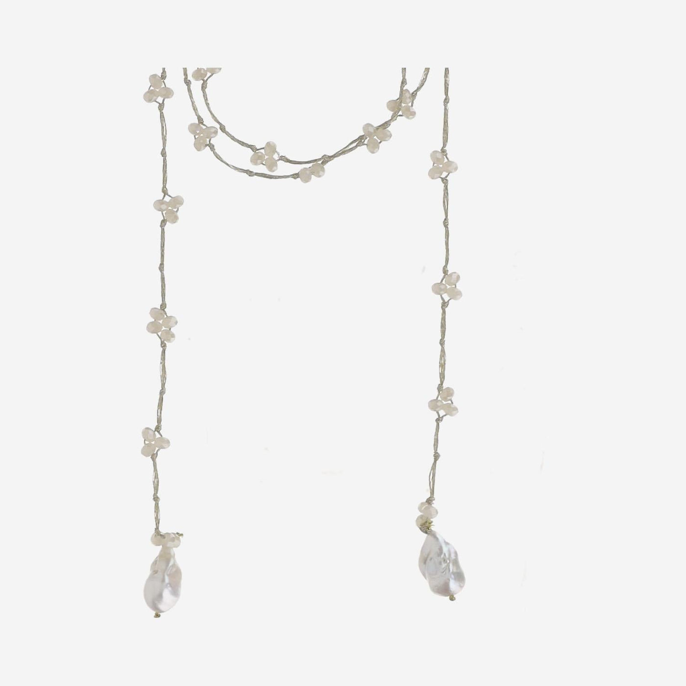 Mela Pearl And Natural Fiber Necklace — White Necklaces