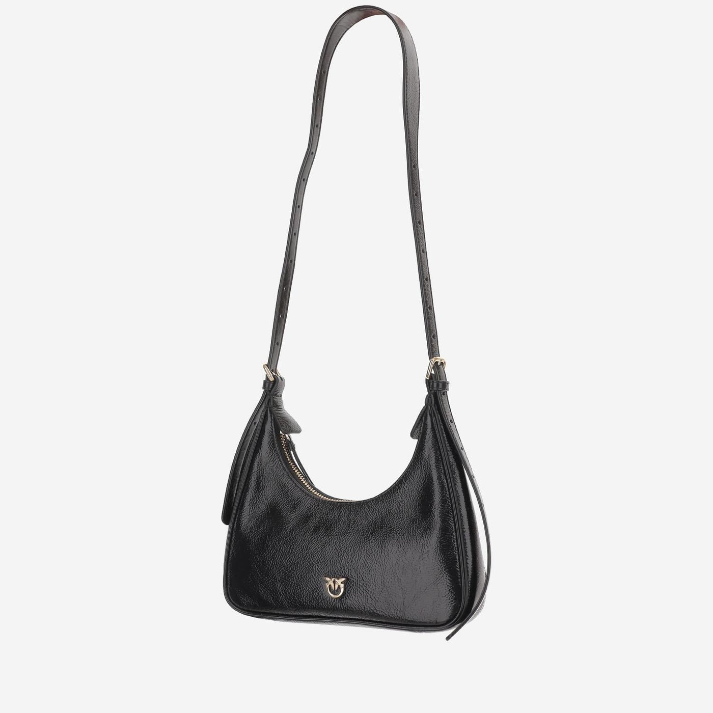 Pinko Glossy Leather Shoulder Bag — Black