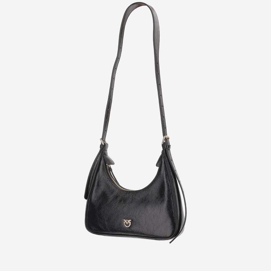 Pinko Glossy Leather Shoulder Bag — Black