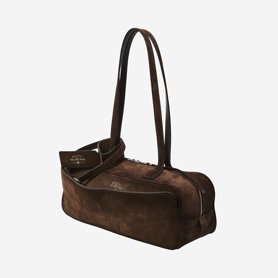 Balenciaga Suede Leather Bowling Shoulder Bag — Brown